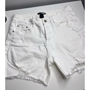 Fashion Nova Distressed Denim Shorts White M